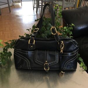 Etienne Aigner Black Satchel with Gold Hardware
